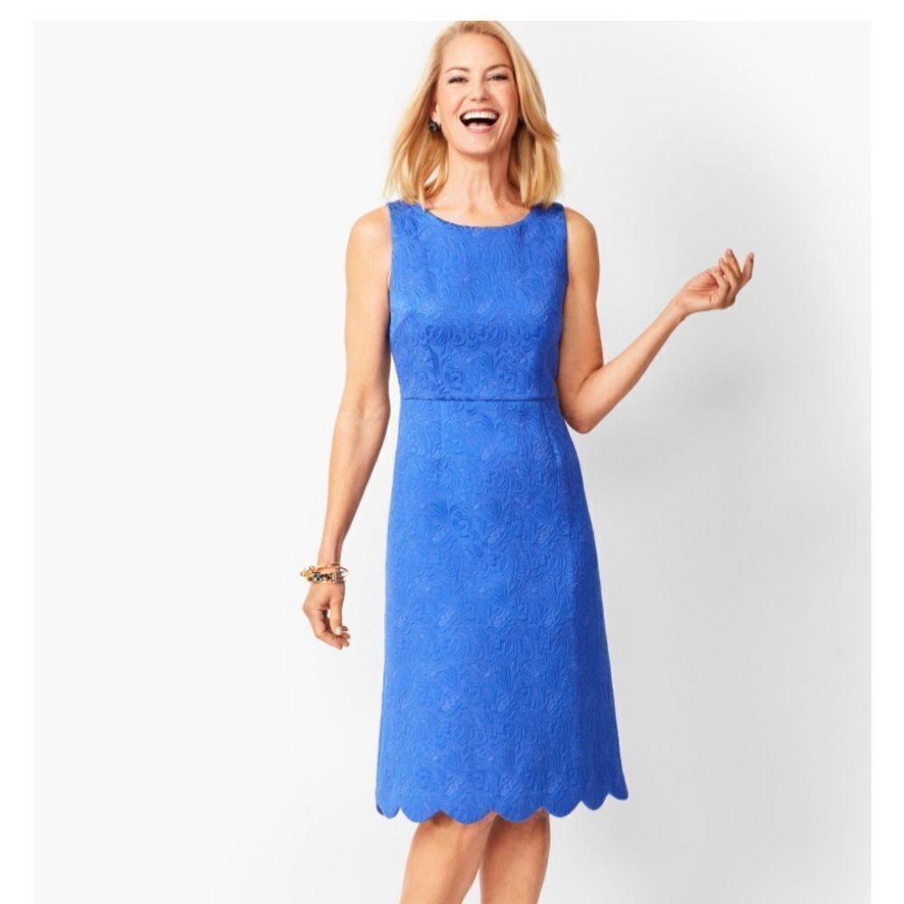 Brand New With Tags RSVP by Talbots Blue Floral Matelasse Scalloped Hem Dress 4